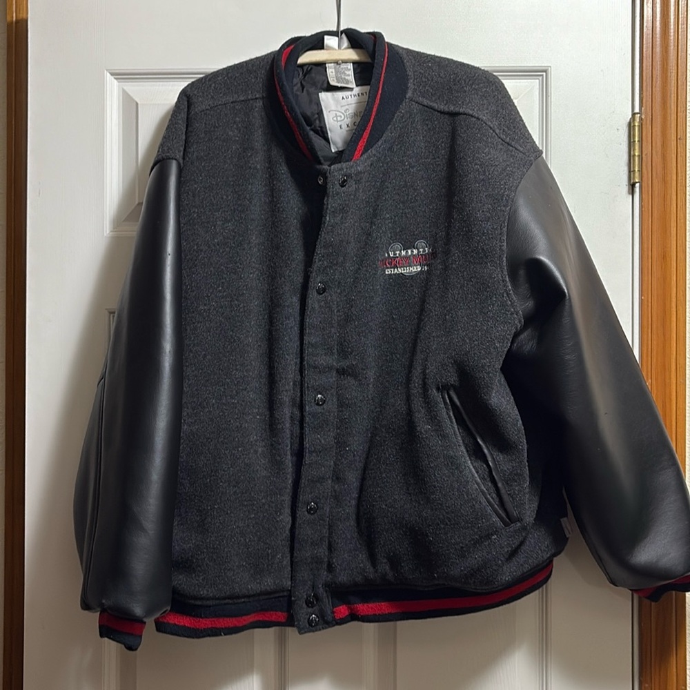 Vintage Disney Mickey Mouse Wool Leather Varsity Jacket Mens XL